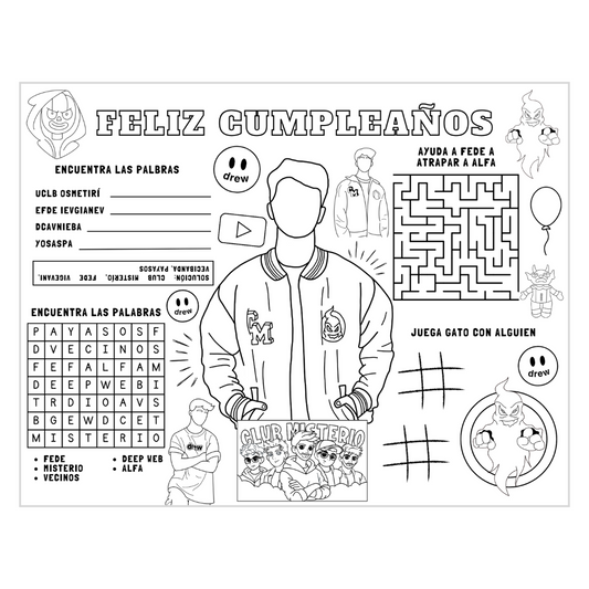 Hoja de Actividades para Cumpleaños – Inspirado en Fede Vigevani y Club Misterio