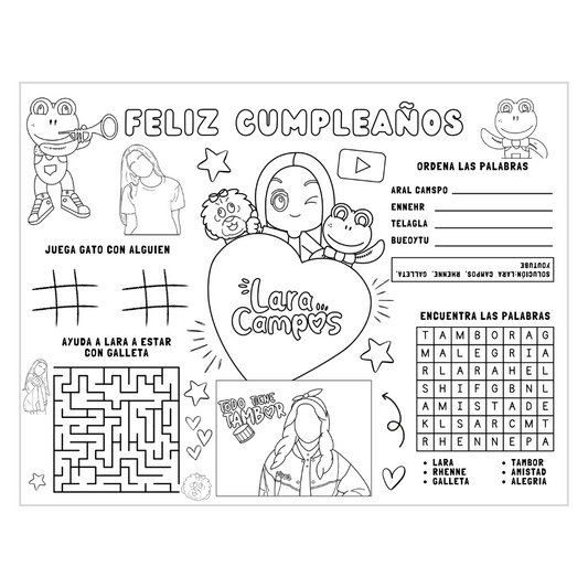 Hoja de Actividades para Cumpleaños – Inspirado en Lara Campos & Rhenné