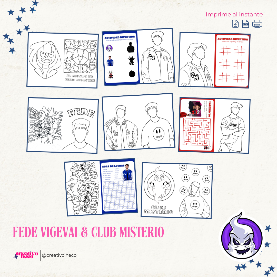 Libro para Colorear (Media Carta) – Inspirado en Fede Vigevani y Club Misterio