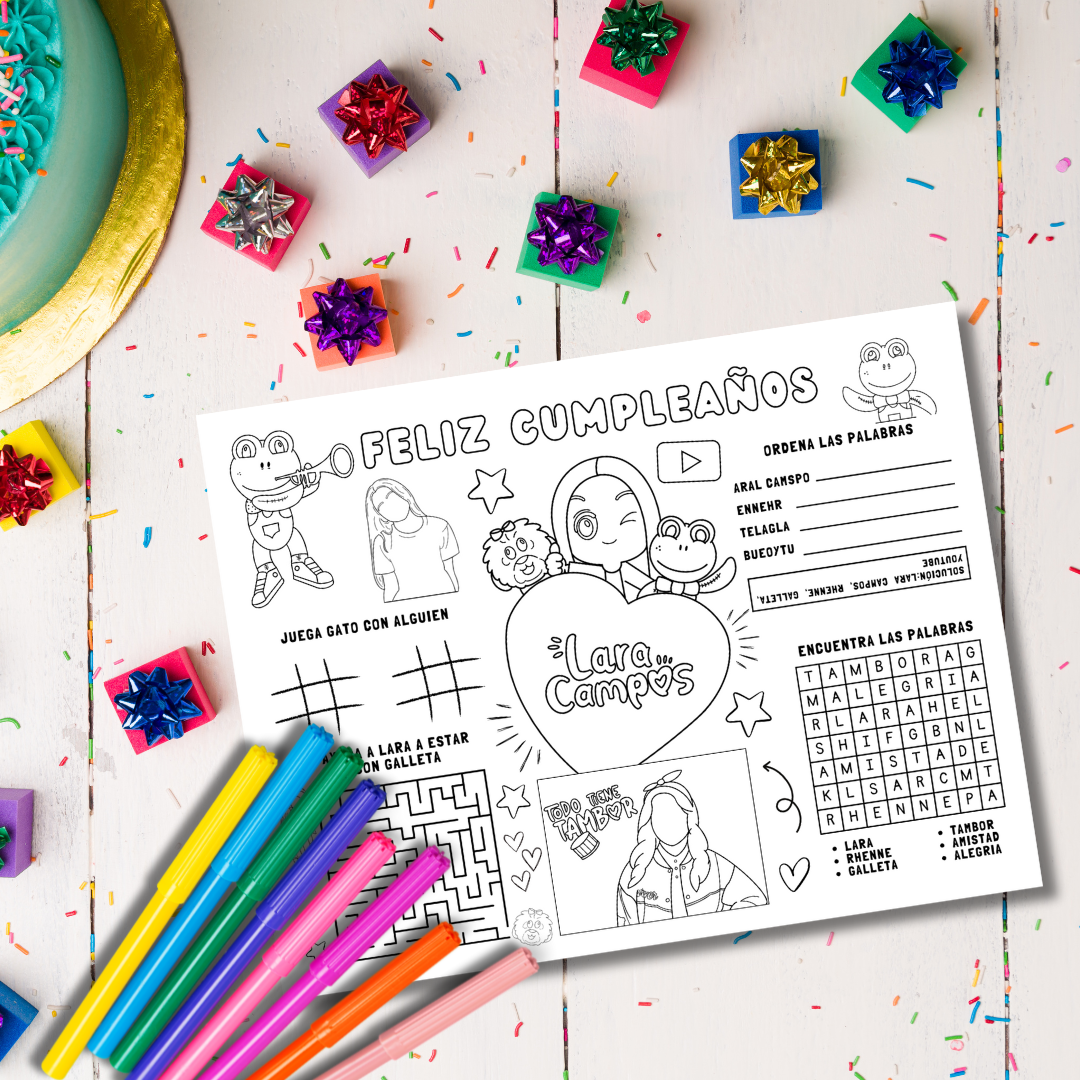 Hoja de Actividades para Cumpleaños – Inspirado en Lara Campos & Rhenné