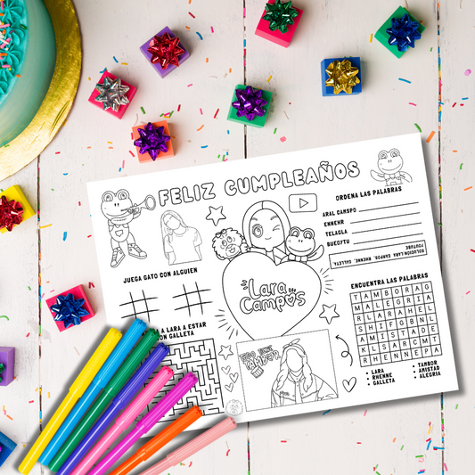 Hoja de Actividades para Cumpleaños – Inspirado en Lara Campos & Rhenné