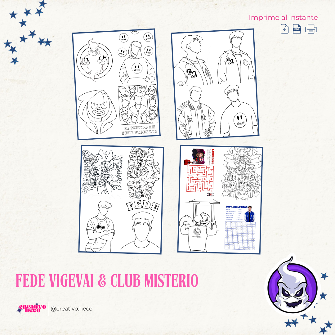 Libro para Colorear (Tamaño 1/4 Carta) – Inspirado en Fede Vigevani y Club Misterio