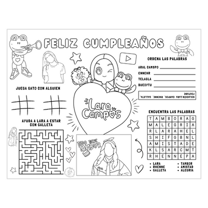 Hoja de Actividades para Cumpleaños – Inspirado en Lara Campos & Rhenné